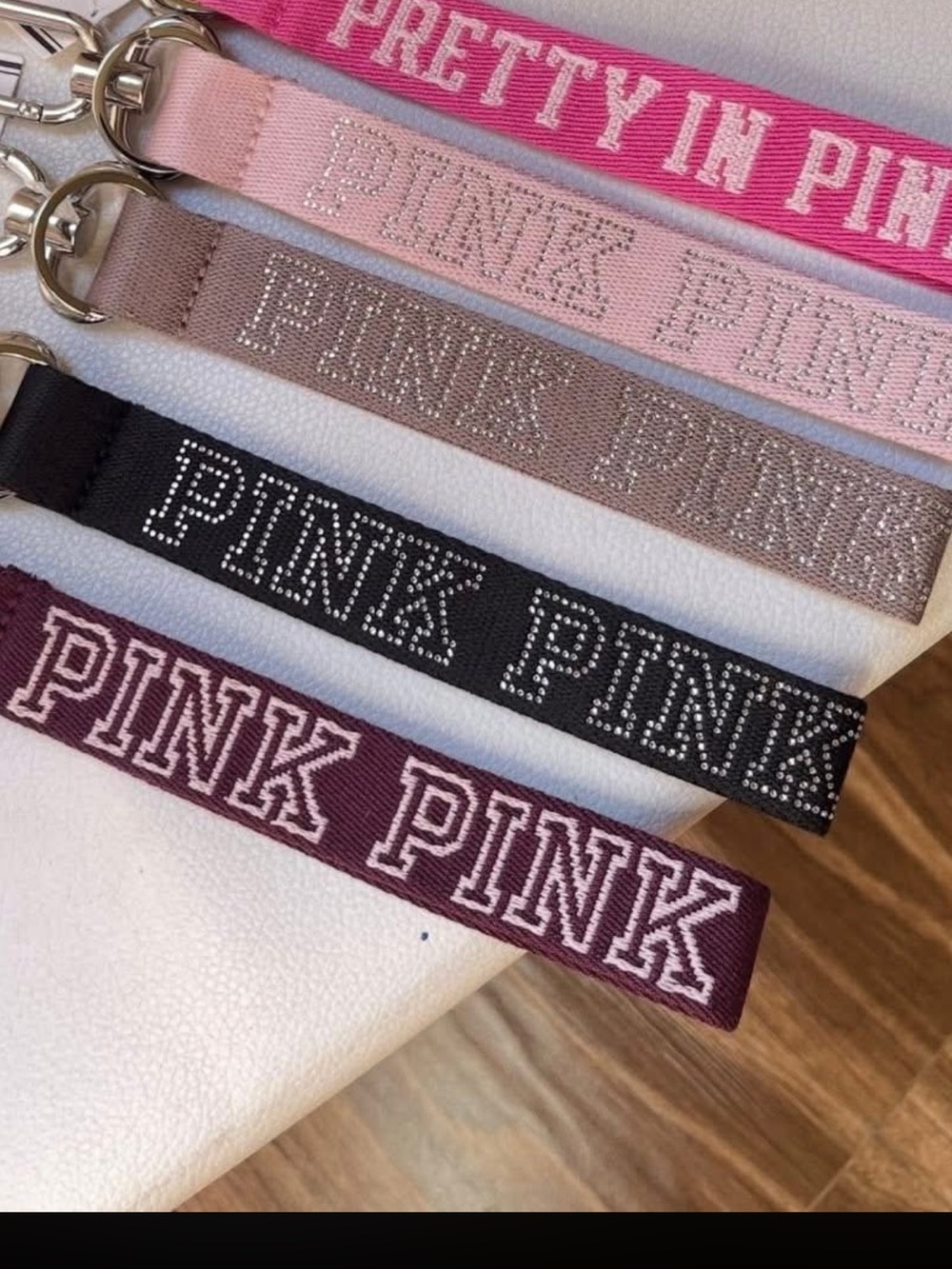 PINK Victoria's Secret Embellished Bling Key Fob Wristlet Strap - Taupe